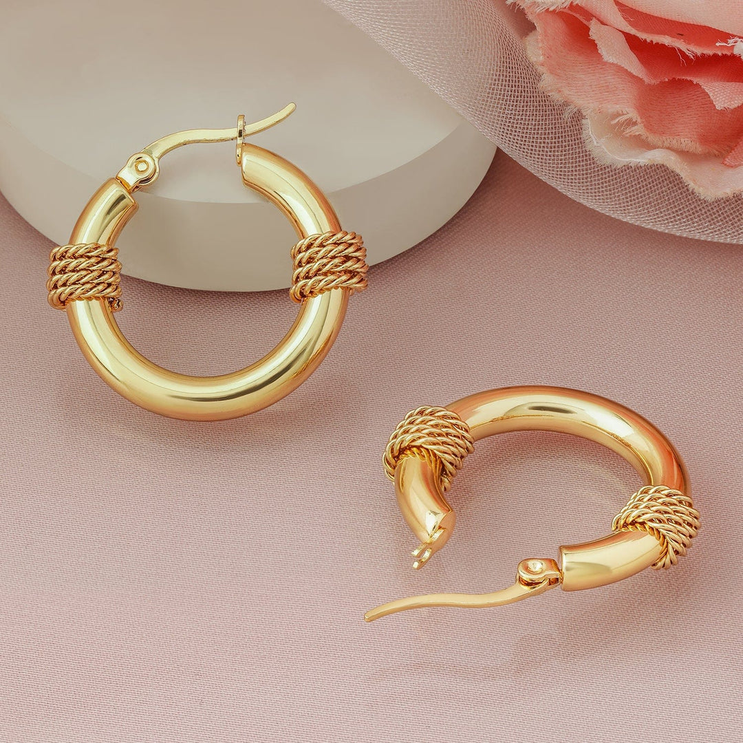 Rubans 18K Gold Plated Stainless Steel Tarnish-Free Waterproof Rope Accent Hoop Earrings Hoop Earrings