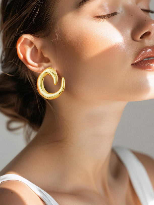 Rubans 18K Gold Plated Stainless Steel Tarnish-Free Waterproof Sculptural Swirl Earrings Earrings