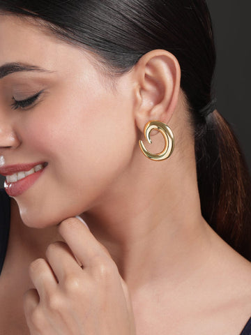 Rubans 18K Gold Plated Stainless Steel Tarnish-Free Waterproof Sculptural Swirl Earrings Earrings