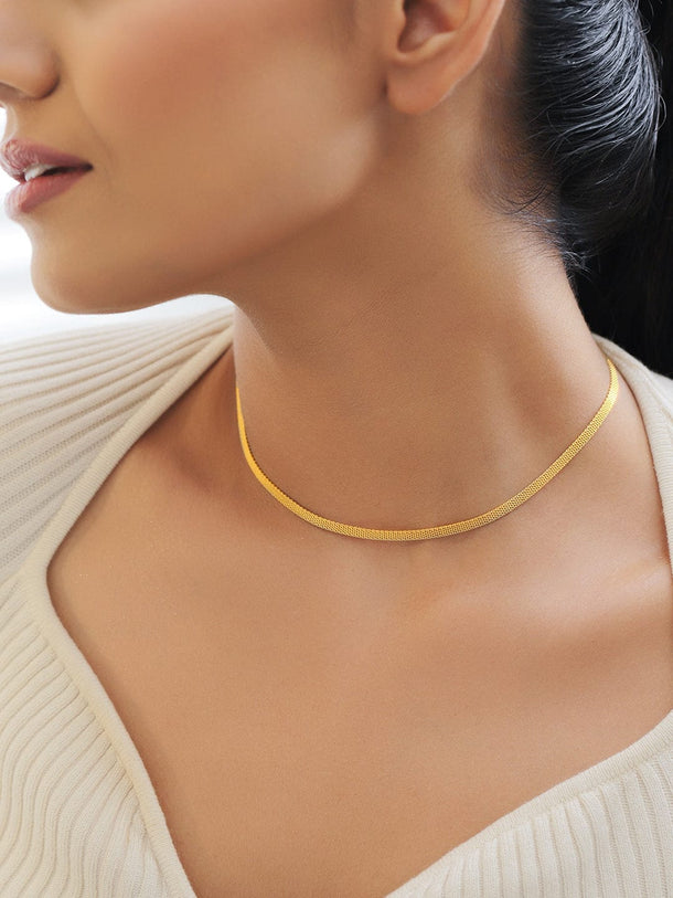 Rubans 18K Gold-Plated Stainless Steel Tarnish-Free Waterproof Sleek Flat Chain Choker Necklace Necklace & Chains