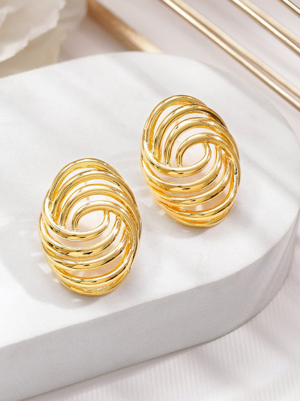 Rubans 18K Gold-Plated Stainless Steel Tarnish Free Waterproof Spiral Design Stud Earrings Earrings
