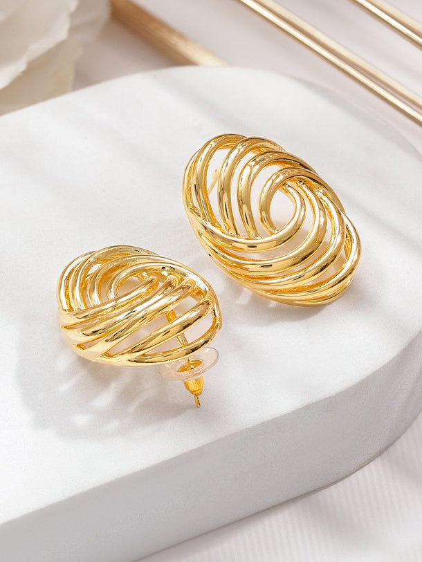 Rubans 18K Gold-Plated Stainless Steel Tarnish Free Waterproof Spiral Design Stud Earrings Earrings