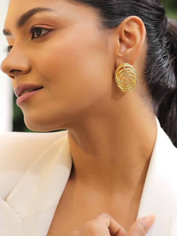 Rubans 18K Gold-Plated Stainless Steel Tarnish Free Waterproof Spiral Design Stud Earrings Earrings