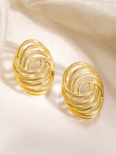 Rubans 18K Gold-Plated Stainless Steel Tarnish Free Waterproof Spiral Design Stud Earrings Earrings