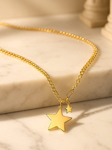 Rubans 18K Gold-Plated Stainless Steel Tarnish-Free Waterproof Star Charm Layered Necklace Necklace and Chains