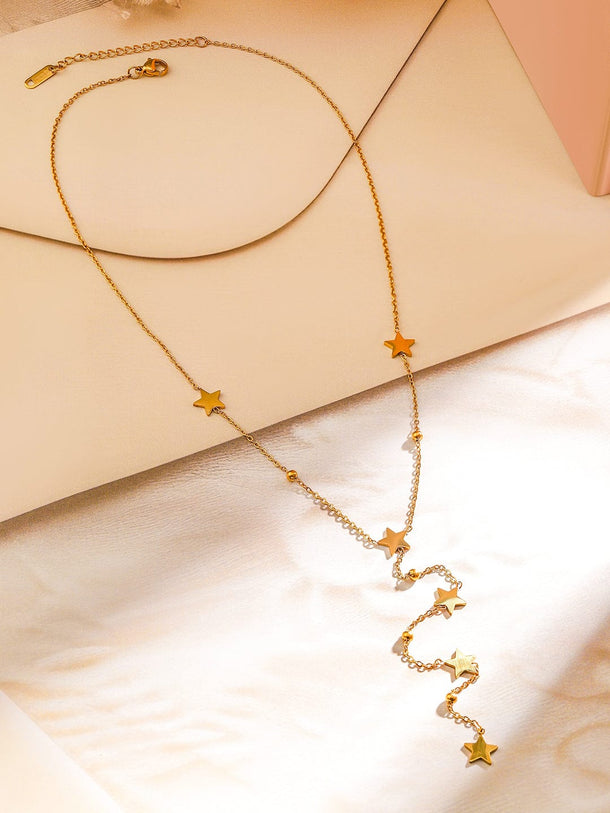 Rubans 18K Gold-Plated Stainless Steel Tarnish-Free Waterproof Star Charm Layered Necklace Necklace & Chains