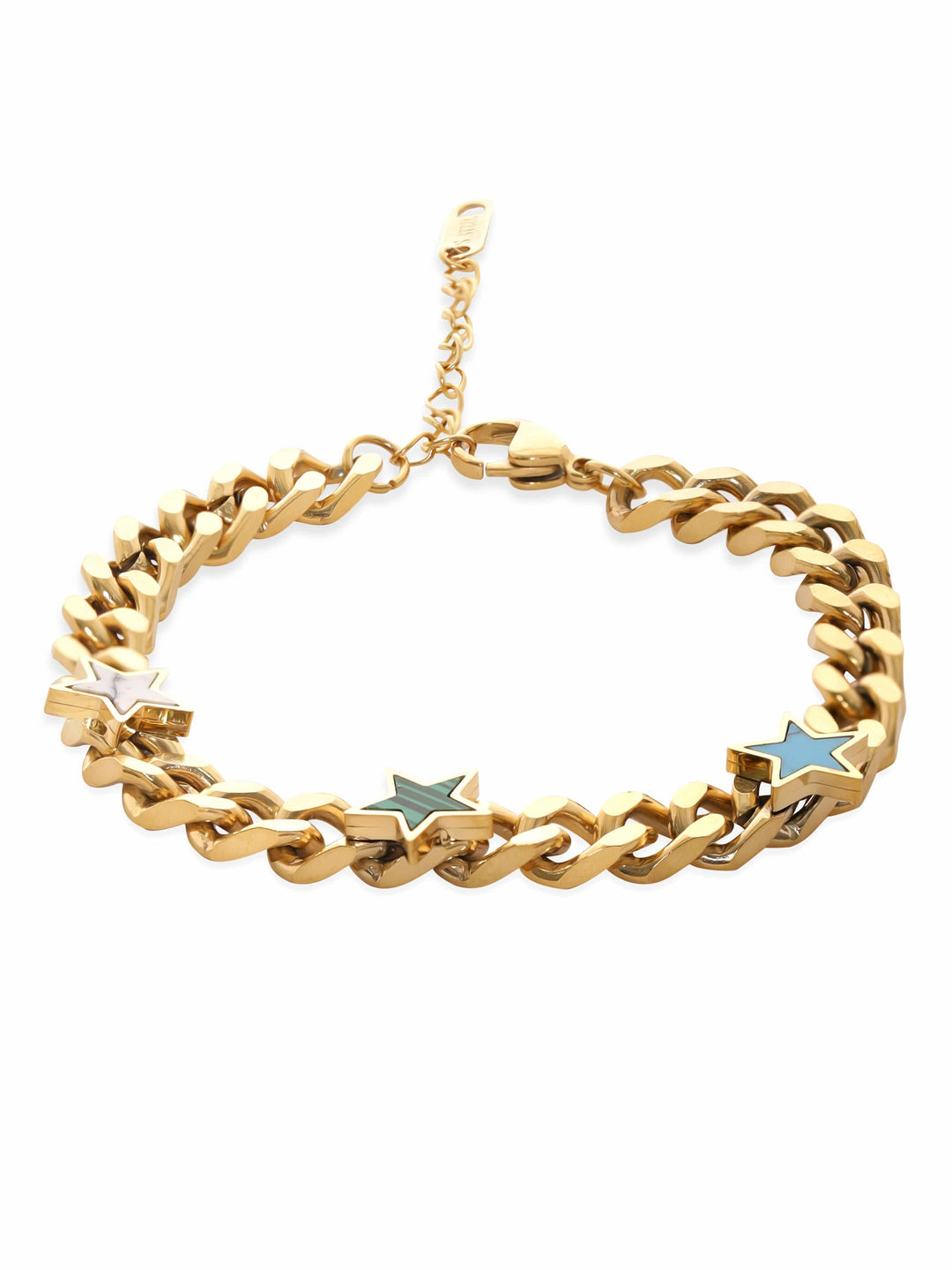 Rubans 18K Gold Plated Stainless Steel Tarnish-Free Waterproof Star Charm Link Bracelet Bracelets