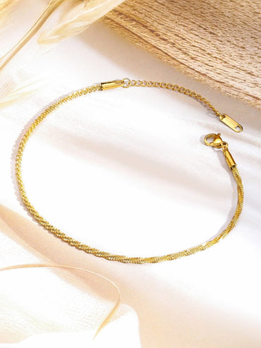 Rubans 18K Gold-Plated Stainless Steel Tarnish-Free Waterproof Textured Chain Anklet Anklet