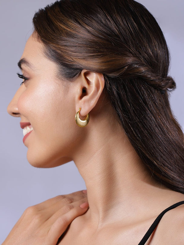 Rubans 18K Gold-Plated Stainless Steel Tarnish-Free Waterproof Textured Hoop Earrings Earrings