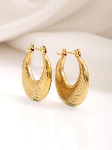 Rubans 18K Gold-Plated Stainless Steel Tarnish-Free Waterproof Textured Hoop Earrings Earrings