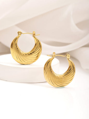 Rubans 18K Gold-Plated Stainless Steel Tarnish-Free Waterproof Textured Hoop Earrings Earrings