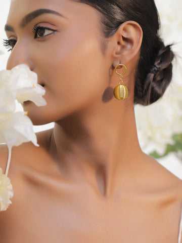 Rubans 18K Gold-Plated Stainless Steel Tarnish-Free Waterproof Textured Sphere Hoop Drop Earrings Earrings
