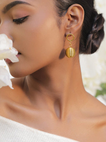 Rubans 18K Gold-Plated Stainless Steel Tarnish-Free Waterproof Textured Sphere Hoop Drop Earrings Earrings