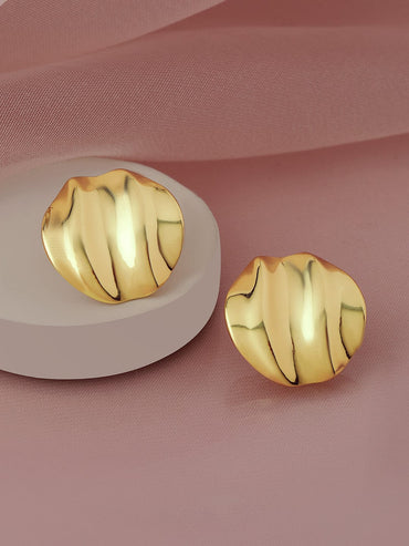 Rubans 18K Gold Plated Stainless Steel Tarnish-Free Waterproof Textured Statement Earrings Earrings