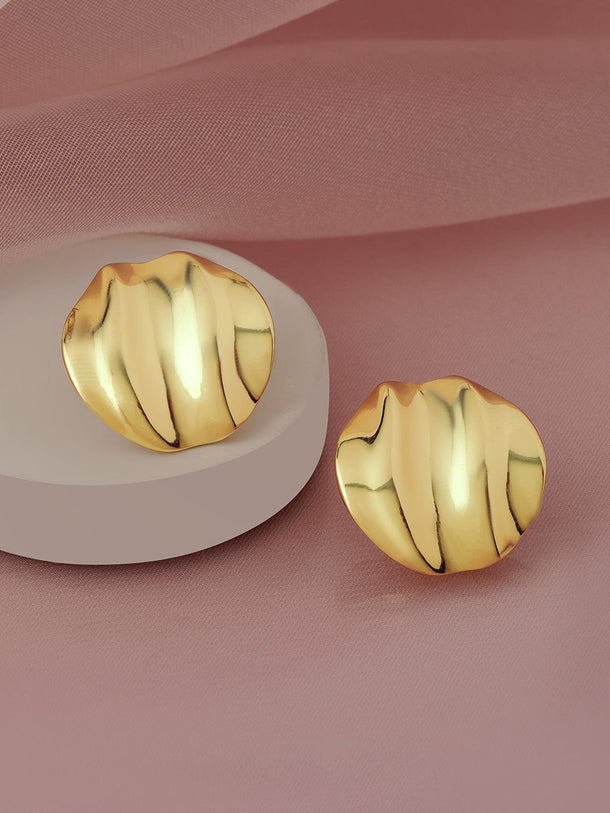 Rubans 18K Gold Plated Stainless Steel Tarnish-Free Waterproof Textured Statement Earrings Earrings