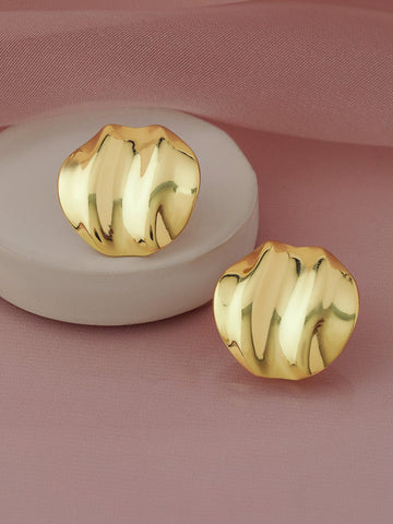 Rubans 18K Gold Plated Stainless Steel Tarnish-Free Waterproof Textured Statement Earrings Earrings