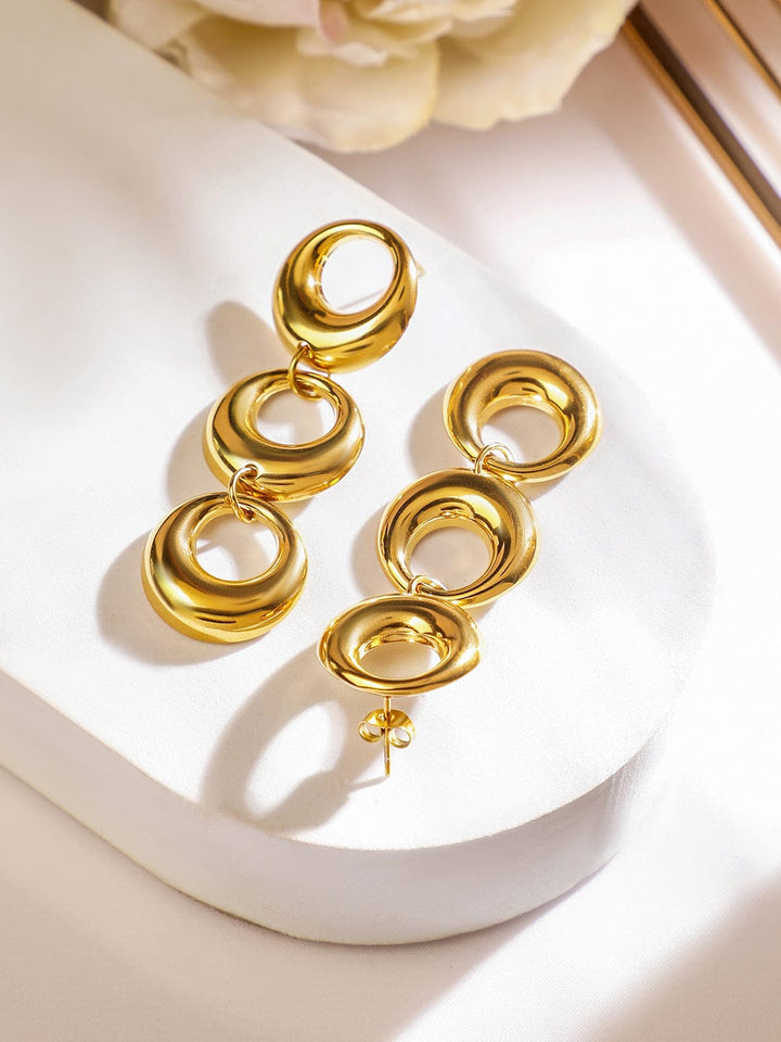 Rubans 18K Gold-Plated Stainless Steel Tarnish-Free Waterproof Triple Hoop Drop Earrings Earrings