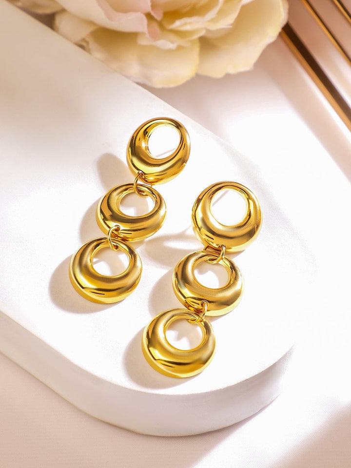 Rubans 18K Gold-Plated Stainless Steel Tarnish-Free Waterproof Triple Hoop Drop Earrings Earrings