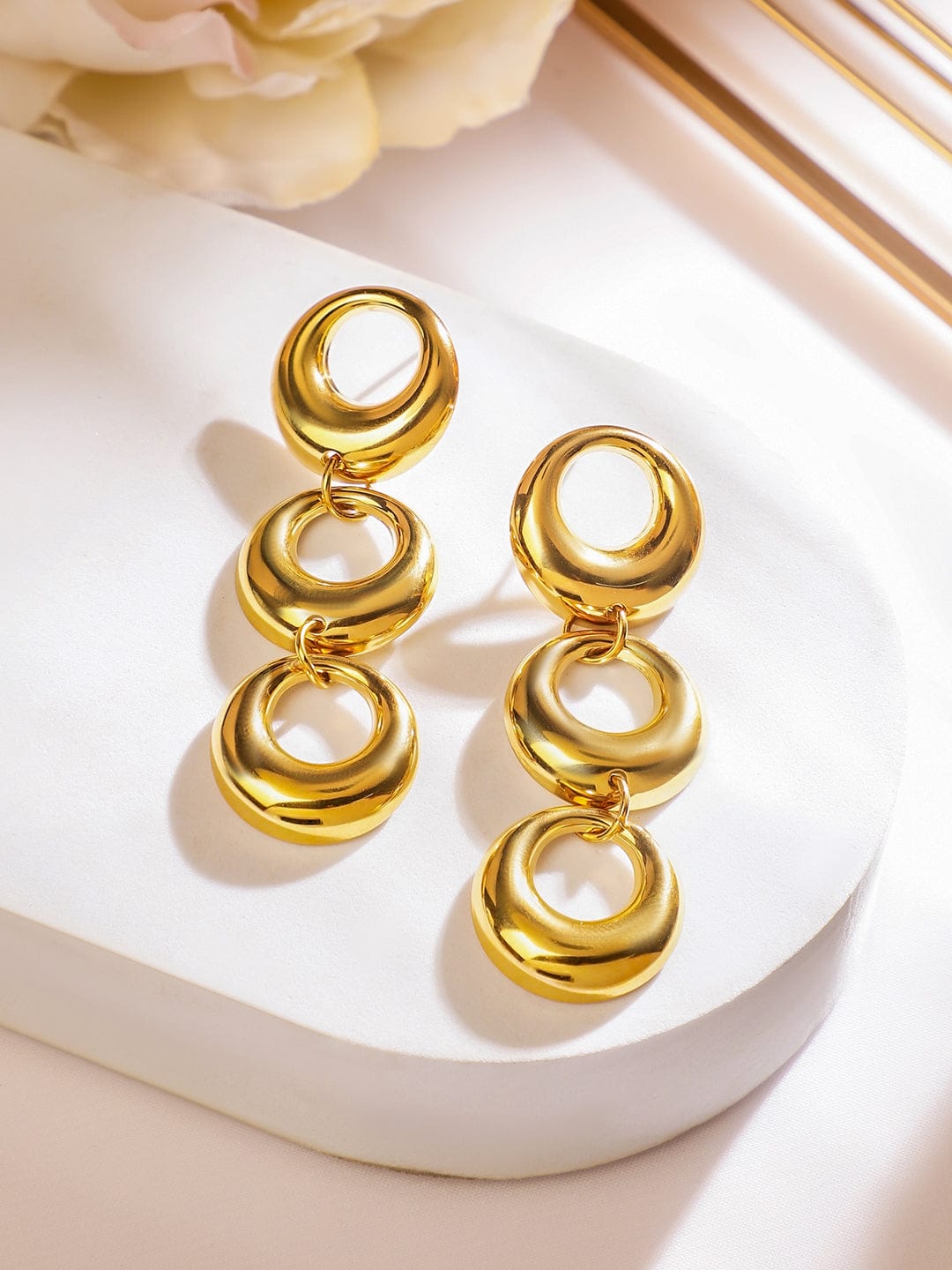 Rubans 18K Gold-Plated Stainless Steel Tarnish-Free Waterproof Triple Hoop Drop Earrings Earrings
