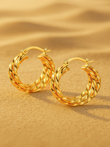 Rubans 18K Gold-Plated Stainless-Steel Tarnish-Free Waterproof Twisted Hoop Earrings Earrings