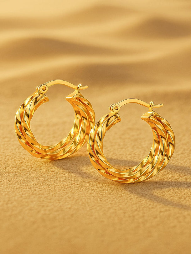 Rubans 18K Gold-Plated Stainless-Steel Tarnish-Free Waterproof Twisted Hoop Earrings Earrings