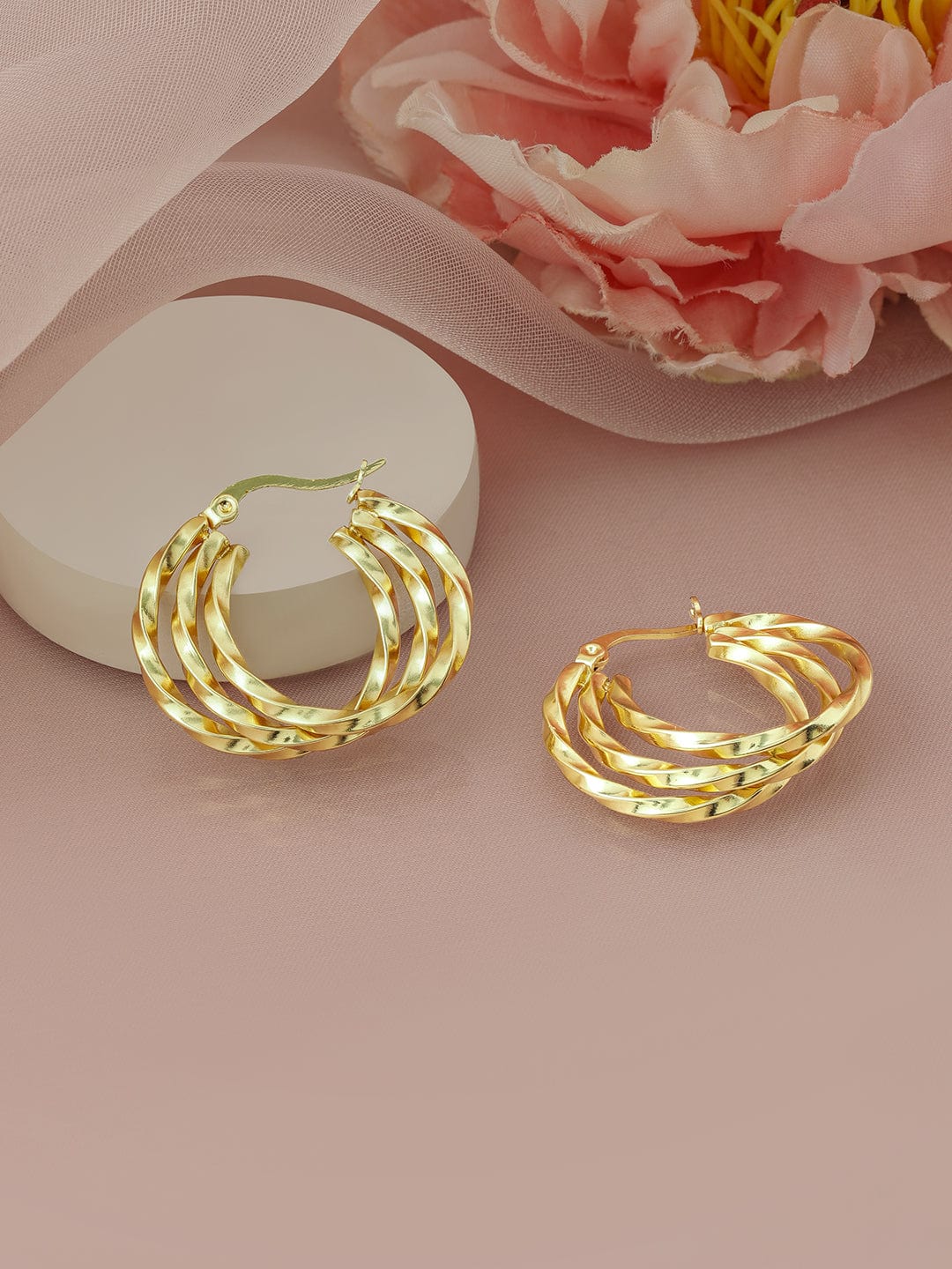 Rubans 18K Gold-Plated Stainless-Steel Tarnish-Free Waterproof Twisted Hoop Earrings Earrings