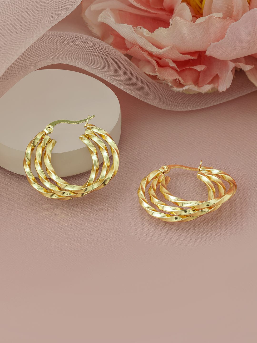 Rubans 18K Gold-Plated Stainless-Steel Tarnish-Free Waterproof Twisted Hoop Earrings Earrings