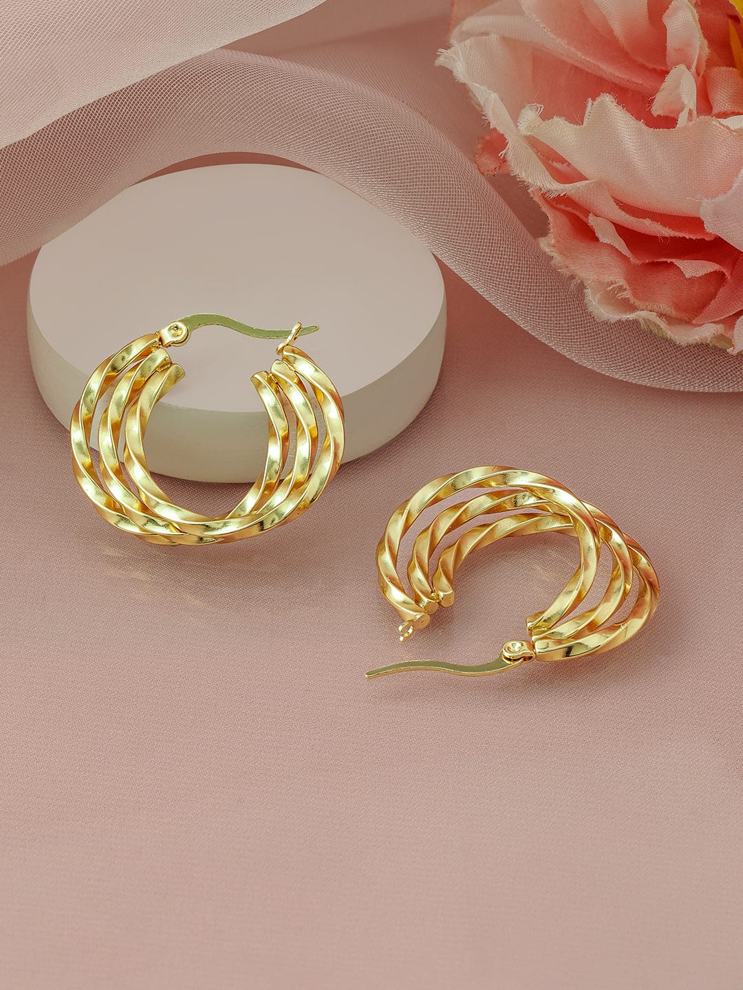 Rubans 18K Gold-Plated Stainless-Steel Tarnish-Free Waterproof Twisted Hoop Earrings Earrings