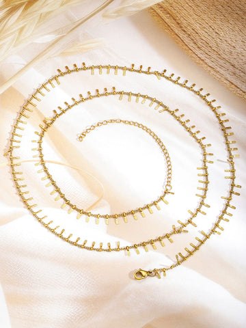 Rubans 18K Gold-Plated Stainless Steel Tarnish-Free Waterproof Waist Chain with Delicate Dangling Bar Detailing Waist Chain