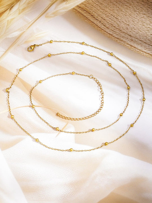 Rubans 18K Gold-Plated Stainless Steel Tarnish-Free Waterproof Waist Chain with Sleek Minimal Beaded Detailing