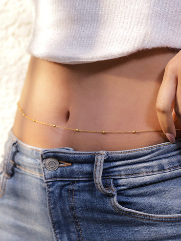 Rubans 18K Gold-Plated Stainless Steel Tarnish-Free Waterproof Waist Chain with Sleek Minimal Beaded Detailing