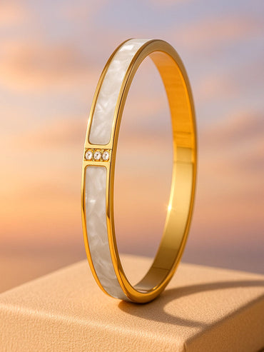 Rubans 18K Gold Plated Stainless Steel Tarnish-Free Waterproof White Marble Stone Bracelet Bangles & Bracelets
