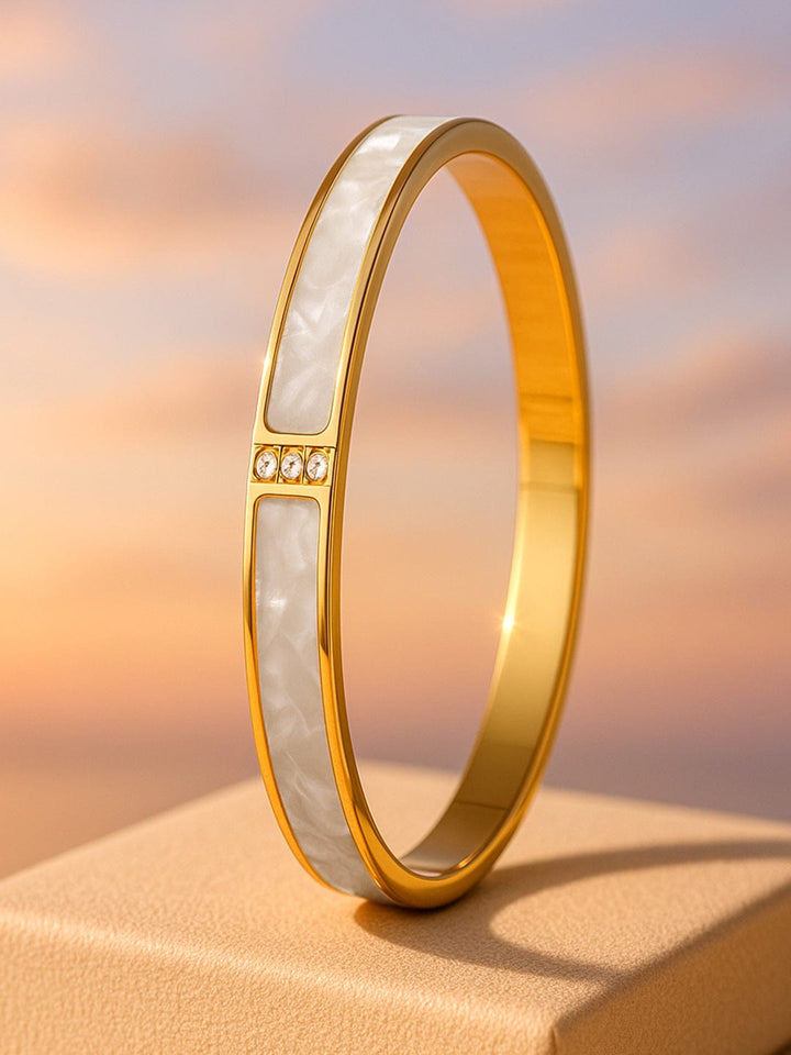 Rubans 18K Gold Plated Stainless Steel Tarnish-Free Waterproof White Marble Stone Bracelet Bangles & Bracelets