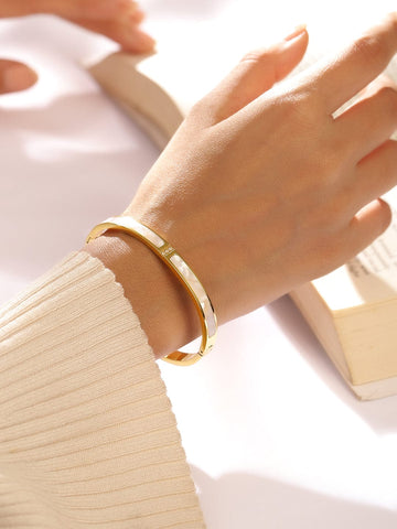 Rubans 18K Gold Plated Stainless Steel Tarnish-Free Waterproof White Marble Stone Bracelet Wristwear