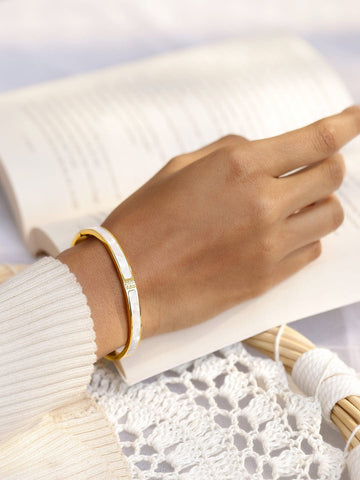 Rubans 18K Gold Plated Stainless Steel Tarnish-Free Waterproof White Marble Stone Bracelet Wristwear