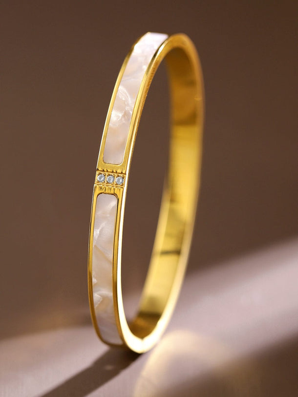 Rubans 18K Gold Plated Stainless Steel Tarnish-Free Waterproof White Marble Stone Bracelet Wristwear