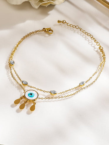 Rubans 18K Gold-Plated Stainless Steel Tarnish-Free Waterproof Zirconia & Evil Eye Anklet Anklets