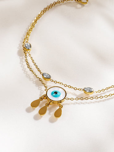 Rubans 18K Gold-Plated Stainless Steel Tarnish-Free Waterproof Zirconia & Evil Eye Anklet Anklets