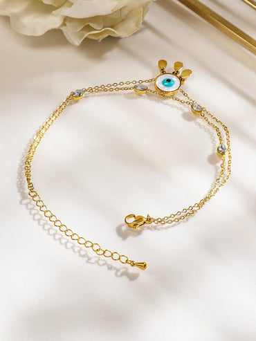 Rubans 18K Gold-Plated Stainless Steel Tarnish-Free Waterproof Zirconia & Evil Eye Anklet Anklets