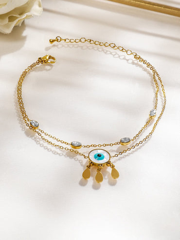 Rubans 18K Gold-Plated Stainless Steel Tarnish-Free Waterproof Zirconia & Evil Eye Anklet Anklets
