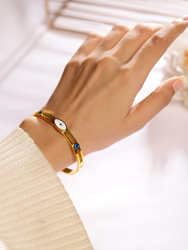 Rubans 18K Gold Plated Stainless Steel Tarnish-Free Waterproof Zirconia Evil Eye Bracelet Bracelets