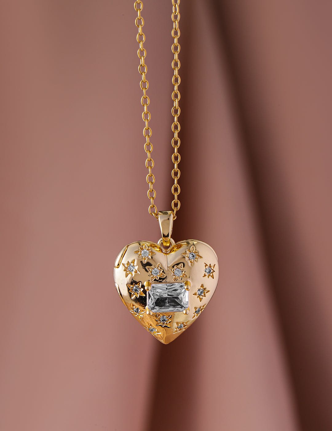 Rubans 18K Gold Plated Stainless Steel Tarnish-Free Waterproof Zirconia Studded Heart Necklace Necklaces, Chains & necklace