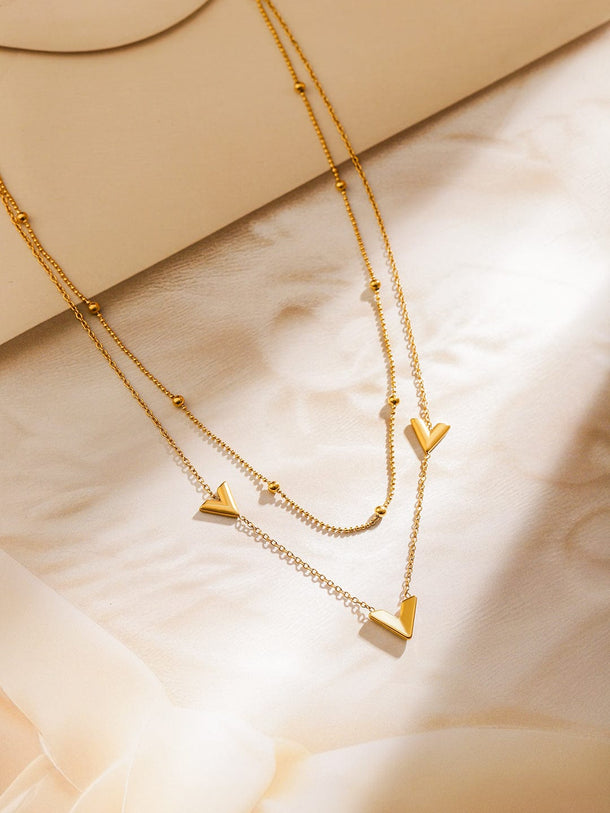 Rubans 18K Gold-Plated Stainless Steel TarnishFree Waterproof Chevron Charm Layer Necklace Necklace & Chains