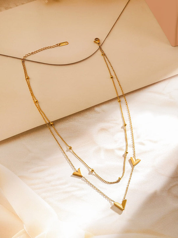 Rubans 18K Gold-Plated Stainless Steel TarnishFree Waterproof Chevron Charm Layer Necklace Necklace & Chains