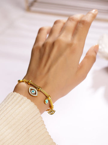 Rubans 18K Gold-Plated Stainless Steel TarnishFree Waterproof Evil Eye Charm Mesh Bracelet Bangles & Bracelet
