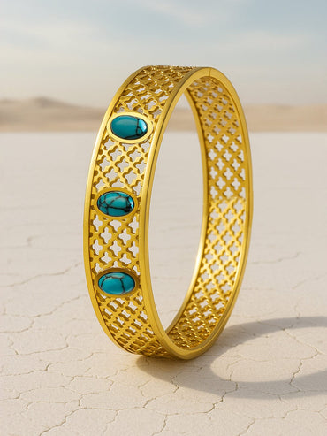 Rubans 18K Gold-Plated Stainless Steel TarnishFree Waterproof Filigree Blue Stone Bracelet Bracelet