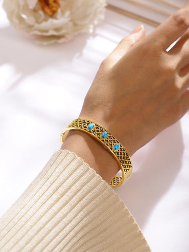 Rubans 18K Gold-Plated Stainless Steel TarnishFree Waterproof Filigree Blue Stone Bracelet Wristwear