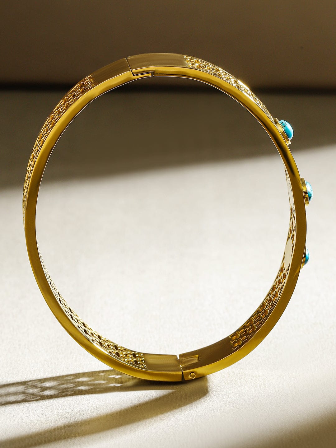 Rubans 18K Gold-Plated Stainless Steel TarnishFree Waterproof Filigree Blue Stone Bracelet Wristwear