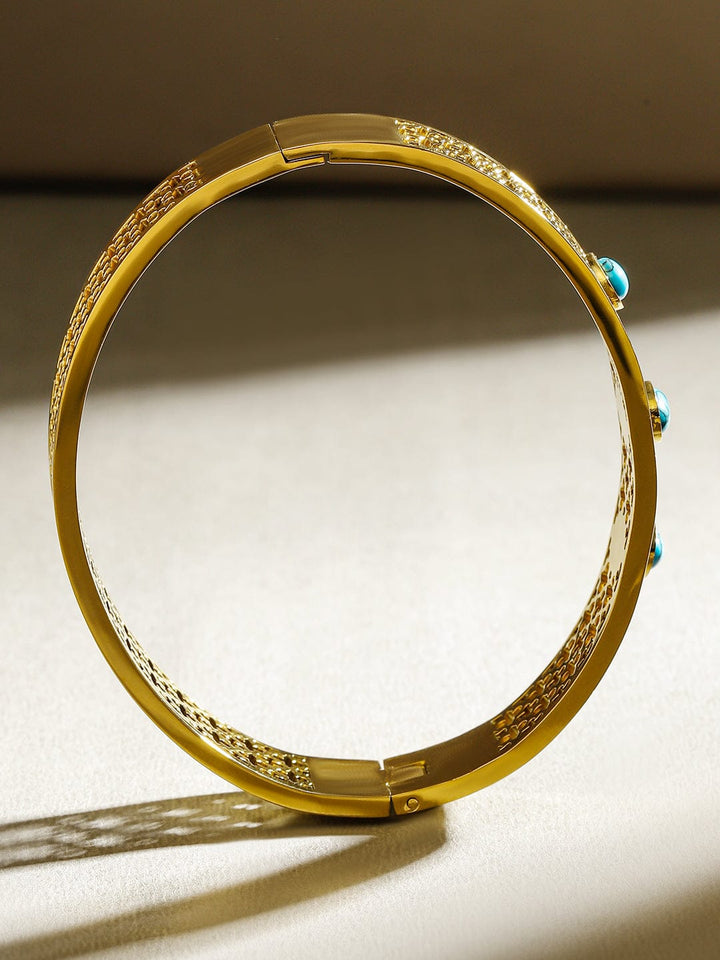 Rubans 18K Gold-Plated Stainless Steel TarnishFree Waterproof Filigree Blue Stone Bracelet Wristwear