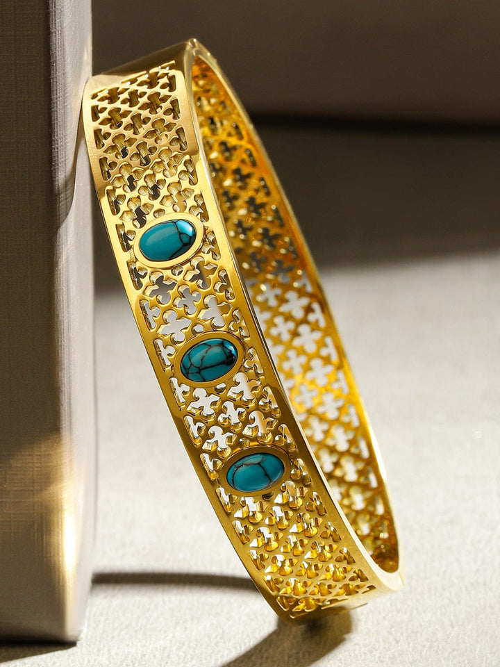 Rubans 18K Gold-Plated Stainless Steel TarnishFree Waterproof Filigree Blue Stone Bracelet Wristwear